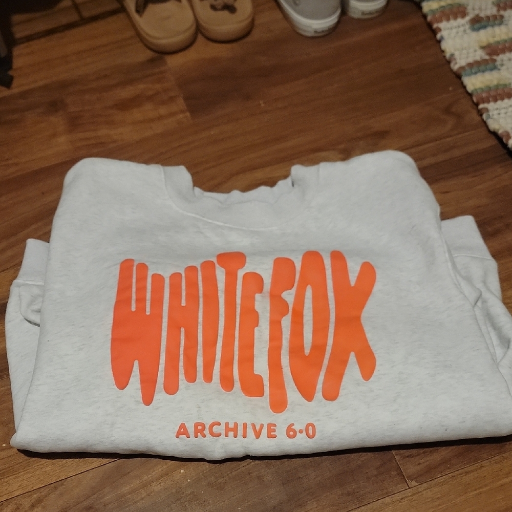 White Fox Boutique Gray and Orange Crew Neck Sweater